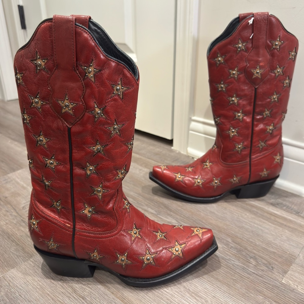 Black Star Marfa Red Leather Star Stud Western Boots